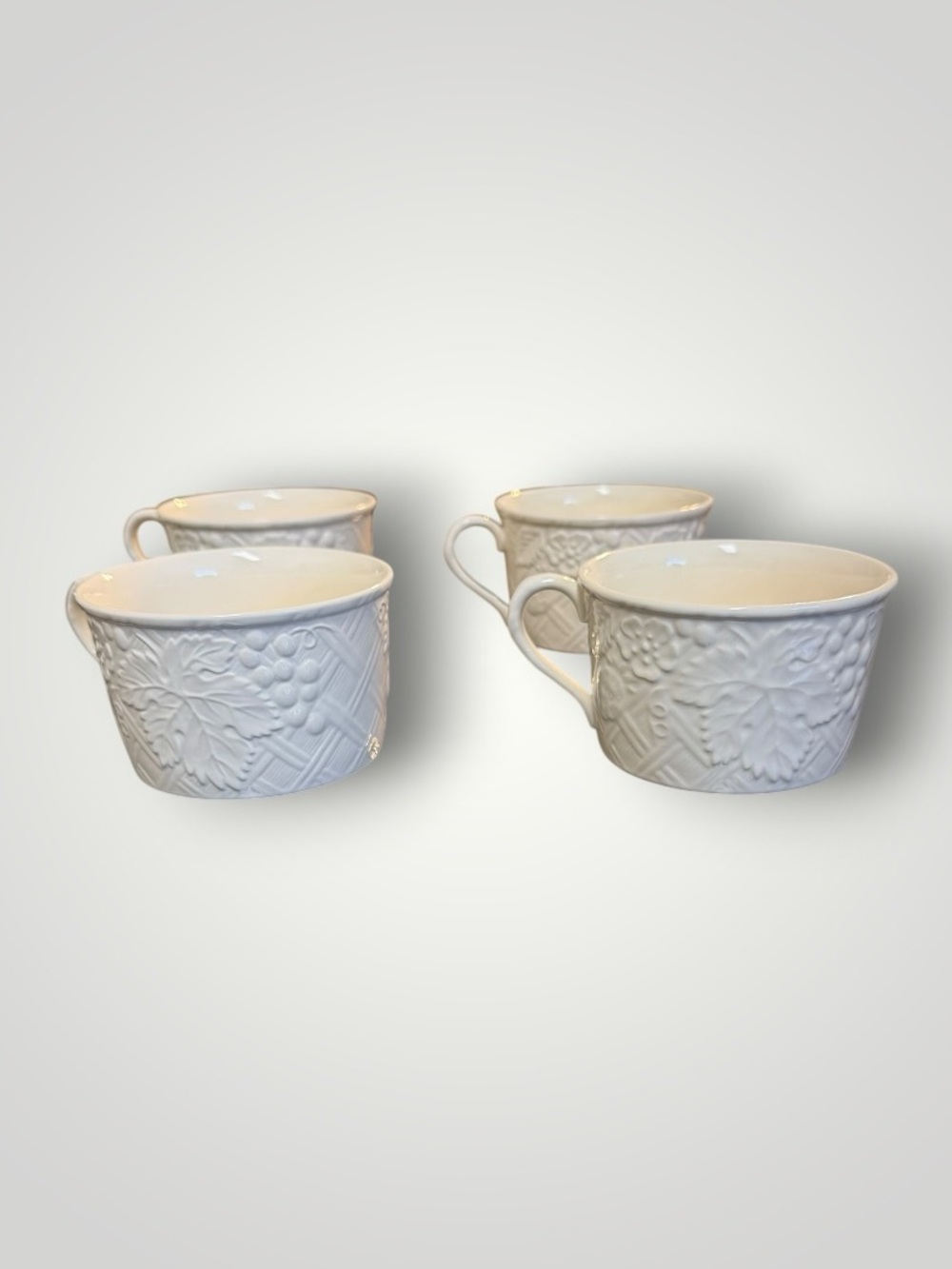 Mikasa English Countryside Embossed Grape Pattern Ceramic Tea Cups -Set of 4 Whi